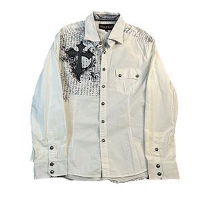 House of Lords Embellished Button Down Shirt Embroidered Cross Men’s Size XXL